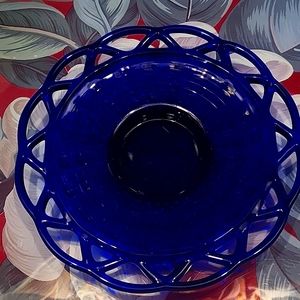 Vintage Cobalt Blue Tea Saucers with Lattice Edge